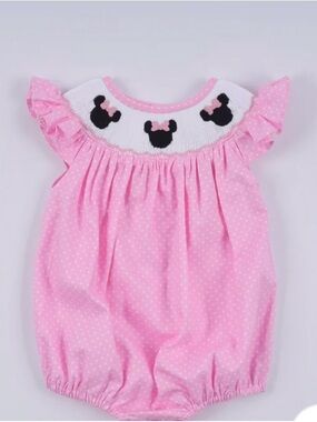 Honeydew USA Pink and White Minnie Mouse Smocked Bubble Bodysuit